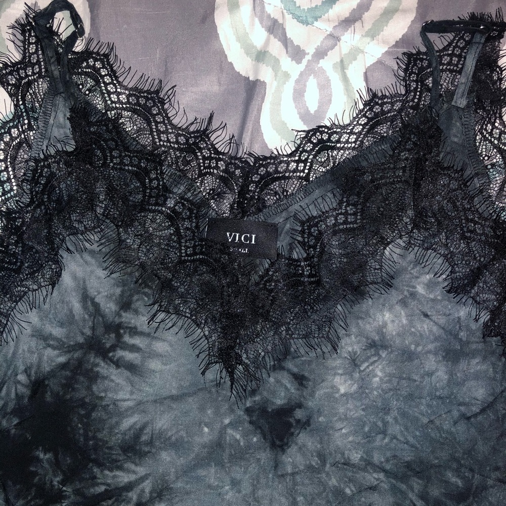 Tie-dye lace spaghetti strap tank top